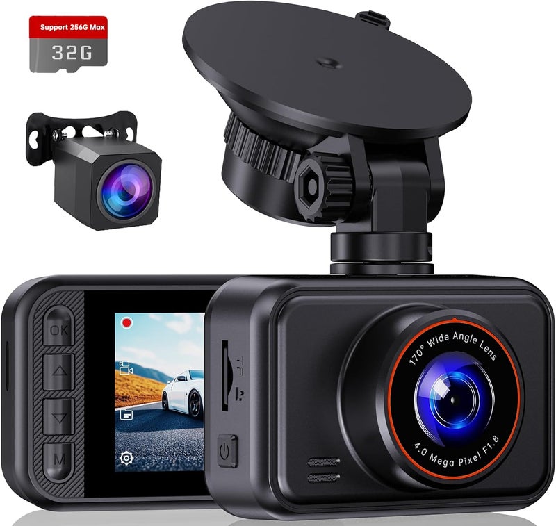 E-YEEGER Dash Cam Front and Rear, 2.5K Dual Dash Camera for Cars, 2560P Mini Car Camera, 2 inch IPS Screen, 32GB Card Included, WDR Night Vision, 24 Hours Parking Monitor, G-Sensor, Support 256 GB Max - Image 1